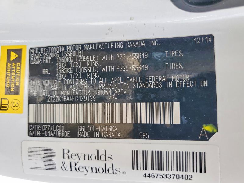 Aukcja sprzedaży 2015 Lexus Rx, vin: 2T2ZK1BA4FC179439, numer aukcji: 58404736