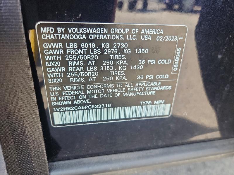 2023 Volkswagen Atlas მანქანა იყიდება აუქციონზე, vin: 1V2HR2CA5PC533316, აუქციონის ნომერი: 56564536