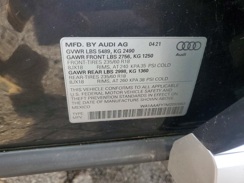 Aukcja sprzedaży 2021 Audi Q5, vin: WA1AAAFY7M2093883, numer aukcji: 58980016