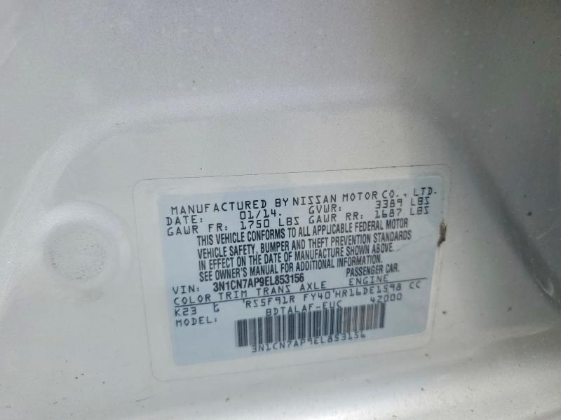 58564506 :رقم المزاد ، 3N1CN7AP9EL853156 vin ، 2014 Nissan Versa مزاد بيع