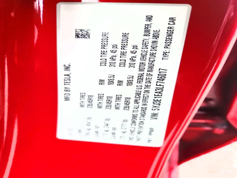 Auction sale of the 2020 Tesla Model 3, vin: 5YJ3E1EA3LF746017, lot number: 57040946