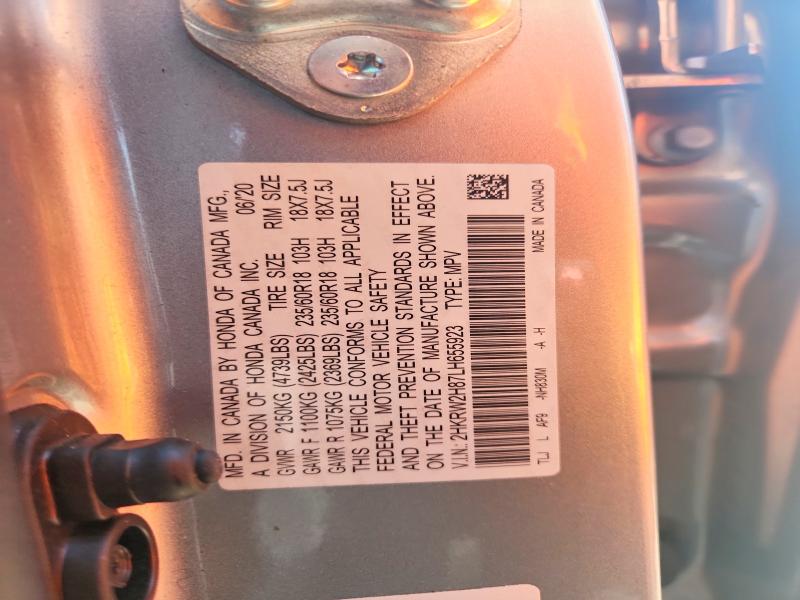 2020 Honda Cr-v მანქანა იყიდება აუქციონზე, vin: 2HKRW2H87LH655923, აუქციონის ნომერი: 56580906