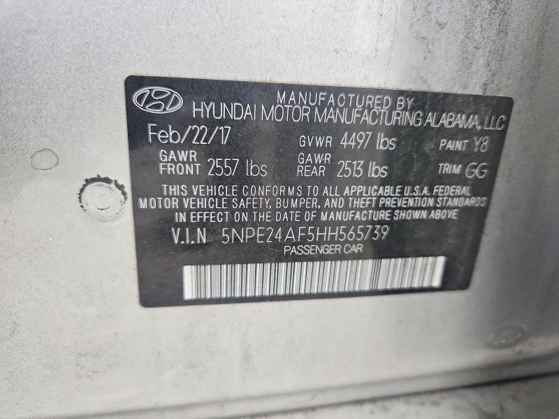 2017 Hyundai Sonata მანქანა იყიდება აუქციონზე, vin: 5NPE24AF5HH565739, აუქციონის ნომერი: 57965856