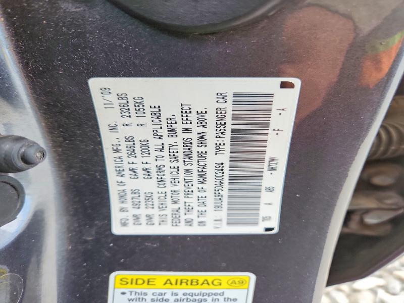 57861336 :رقم المزاد ، 19UUA9F50AA002494 vin ، 2010 Acura Tl مزاد بيع