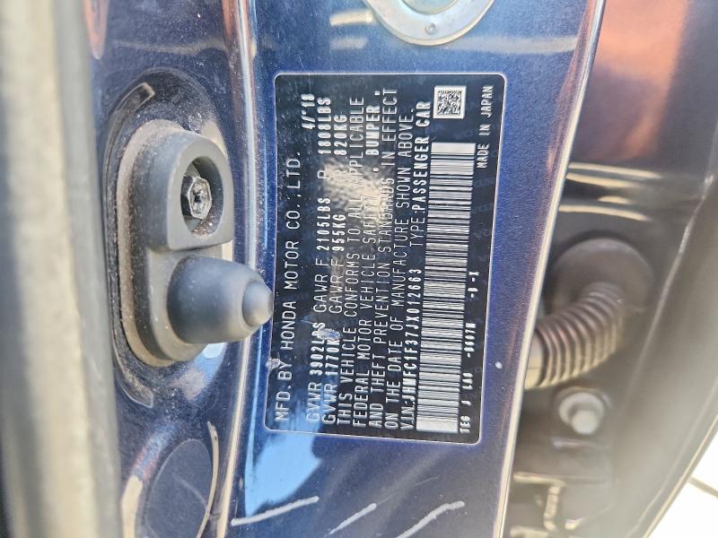 56543456 :رقم المزاد ، JHMFC1F37JX012663 vin ، 2018 Honda Civic مزاد بيع