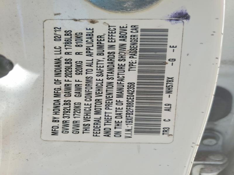 Aukcja sprzedaży 2012 Honda Civic, vin: 19XFB2F88CE042358, numer aukcji: 55922856