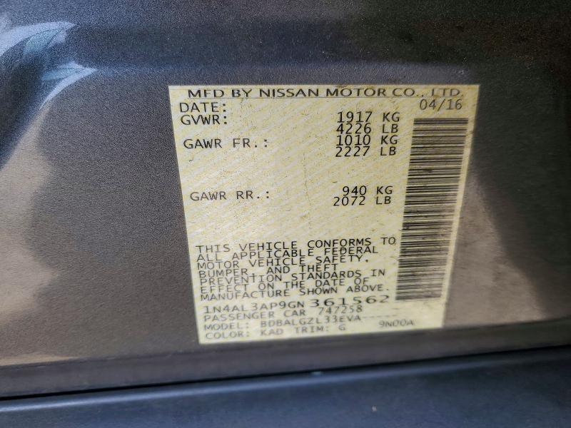 Aukcja sprzedaży 2016 Nissan Altima, vin: 1N4AL3AP9GN361562, numer aukcji: 58962286