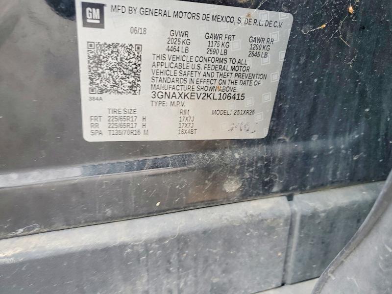 Aukcja sprzedaży 2019 Chevrolet Equinox, vin: 3GNAXKEV2KL106415, numer aukcji: 58074666