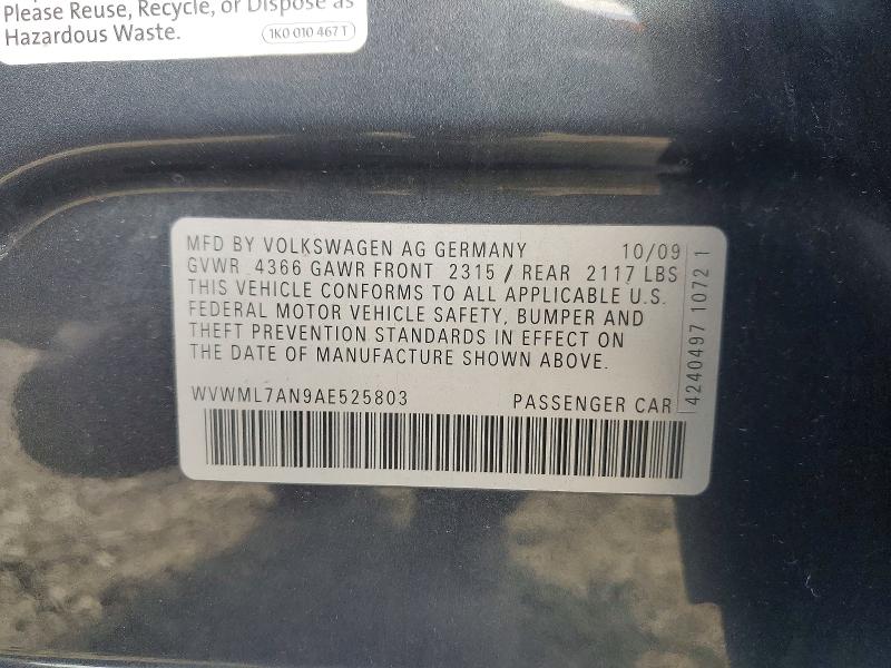 56257706 :رقم المزاد ، WVWML7AN9AE525803 vin ، 2010 Volkswagen Cc مزاد بيع