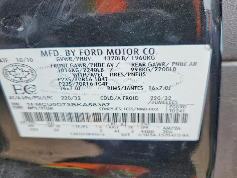 57207426 :رقم المزاد ، 1FMCU0D73BKA58387 vin ، 2011 Ford Escape مزاد بيع