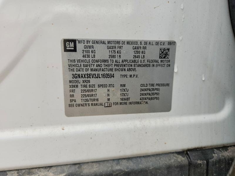 2018 Chevrolet Equinox მანქანა იყიდება აუქციონზე, vin: 3GNAXSEV3JL160594, აუქციონის ნომერი: 58573006