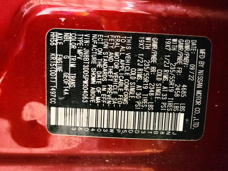 58114786 :رقم المزاد ، JN8BT3DD5PW304063 vin ، 2023 Nissan Rogue مزاد بيع