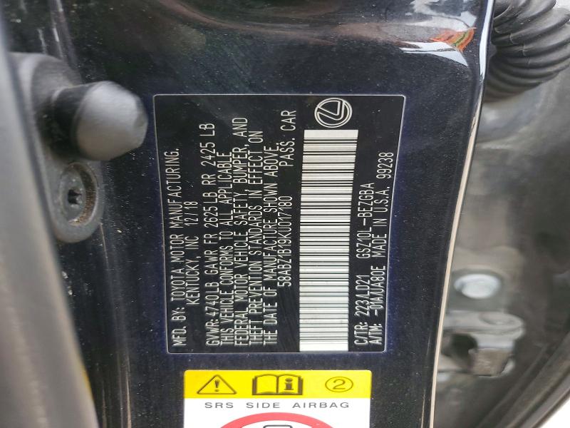 2019 Lexus Es მანქანა იყიდება აუქციონზე, vin: 58ABZ1B19KU017180, აუქციონის ნომერი: 56753166