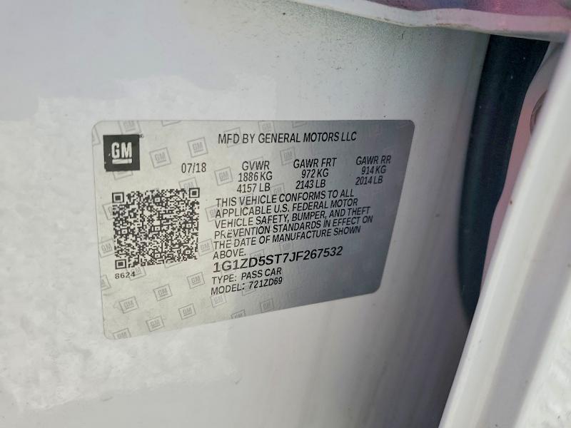 57999206 :رقم المزاد ، 1G1ZD5ST7JF267532 vin ، 2018 Chevrolet Malibu مزاد بيع