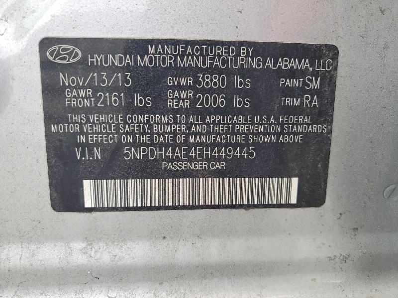Aukcja sprzedaży 2014 Hyundai Elantra, vin: 5NPDH4AE4EH449445, numer aukcji: 55750986