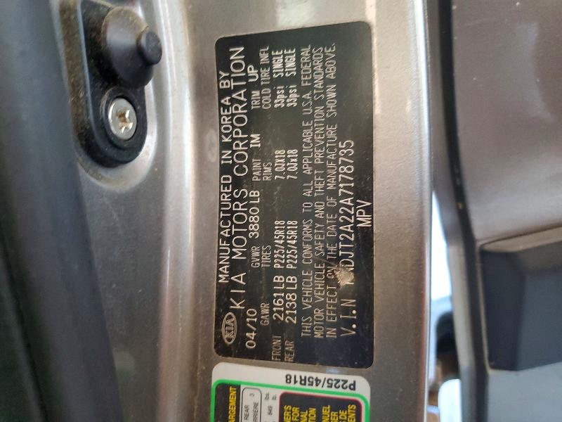 57169686 :رقم المزاد ، KNDJT2A22A7178735 vin ، 2010 Kia Soul مزاد بيع