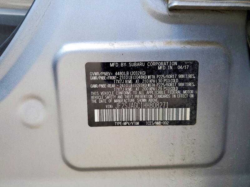 56065866 :رقم المزاد ، JF2SJAGC1HH808271 vin ، 2017 Subaru Forester مزاد بيع