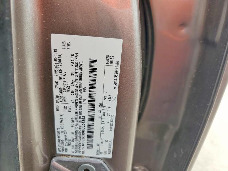 2019 Lincoln Mkc მანქანა იყიდება აუქციონზე, vin: 5LMCJ2C99KUL06893, აუქციონის ნომერი: 56983426