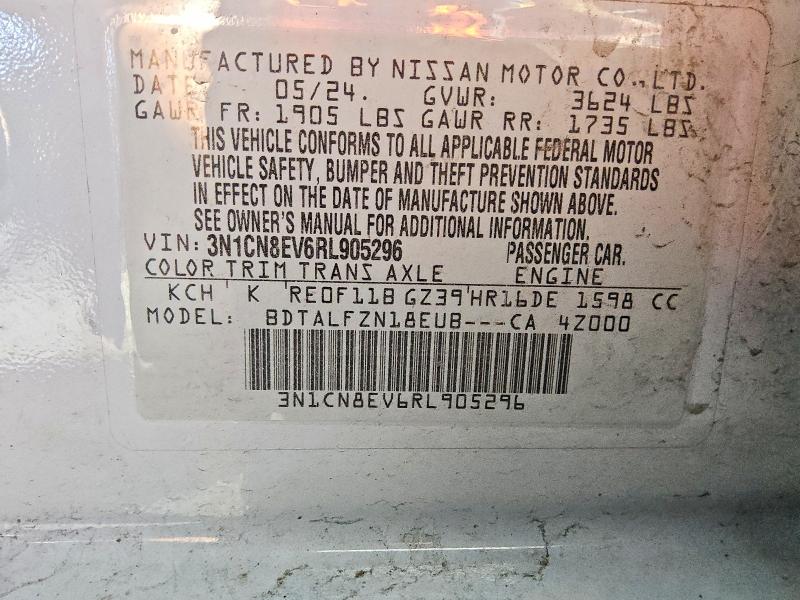 Aukcja sprzedaży 2024 Nissan Versa, vin: 3N1CN8EV6RL905296, numer aukcji: 58230566