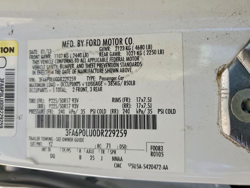 2013 Ford Fusion მანქანა იყიდება აუქციონზე, vin: 3FA6P0LU0DR229259, აუქციონის ნომერი: 55618376