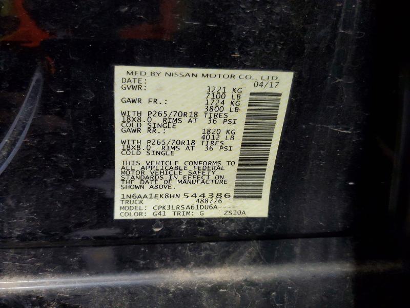 2017 Nissan Titan მანქანა იყიდება აუქციონზე, vin: 1N6AA1EK8HN544386, აუქციონის ნომერი: 55890576