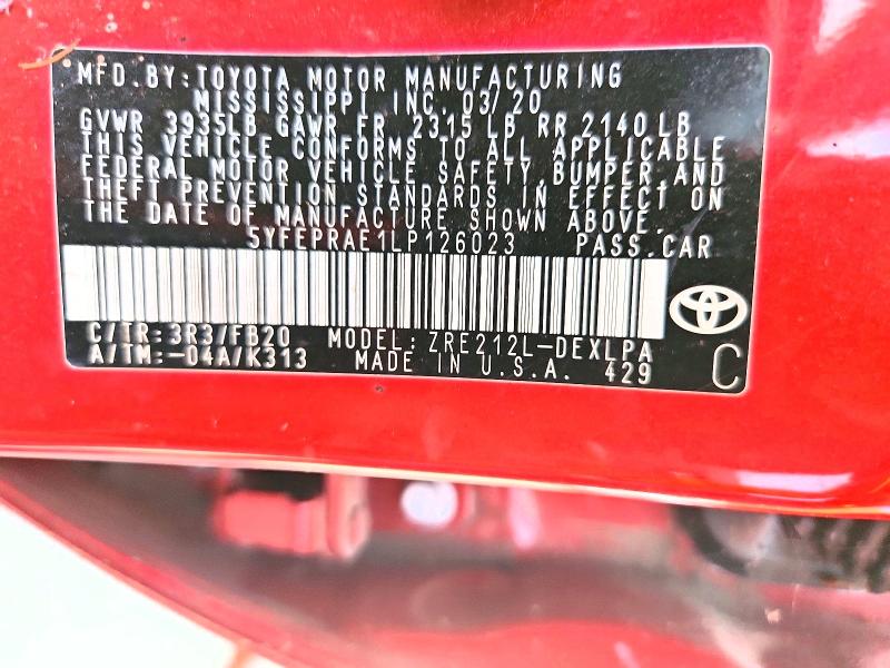 57167396 :رقم المزاد ، 5YFEPRAE1LP126023 vin ، 2020 Toyota Corolla مزاد بيع