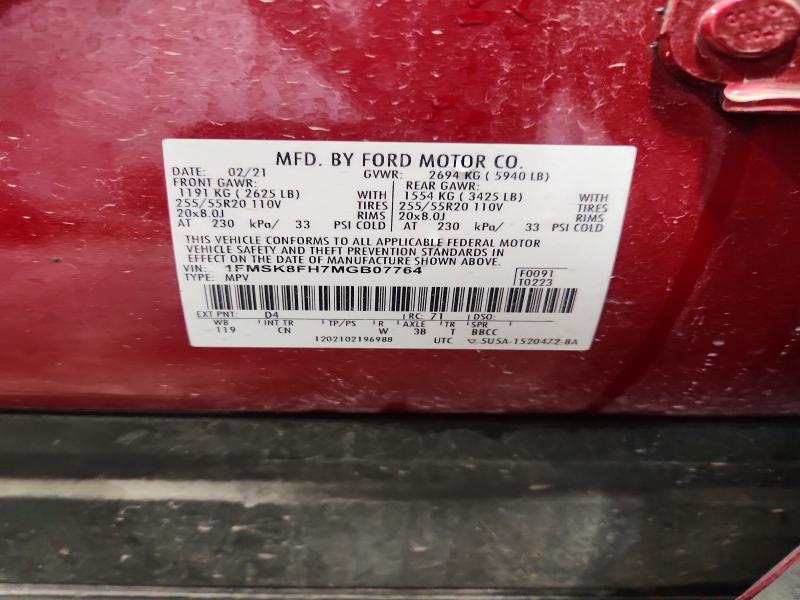 Aukcja sprzedaży 2021 Ford Explorer, vin: 1FMSK8FH7MGB07764, numer aukcji: 58525116