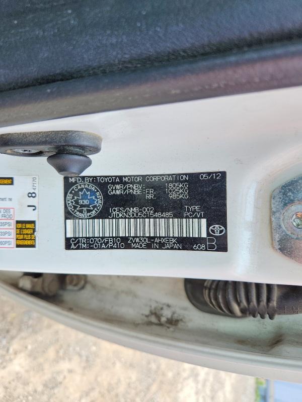 54071786 :رقم المزاد ، JTDKN3DU5C1548485 vin ، 2012 Toyota Prius مزاد بيع