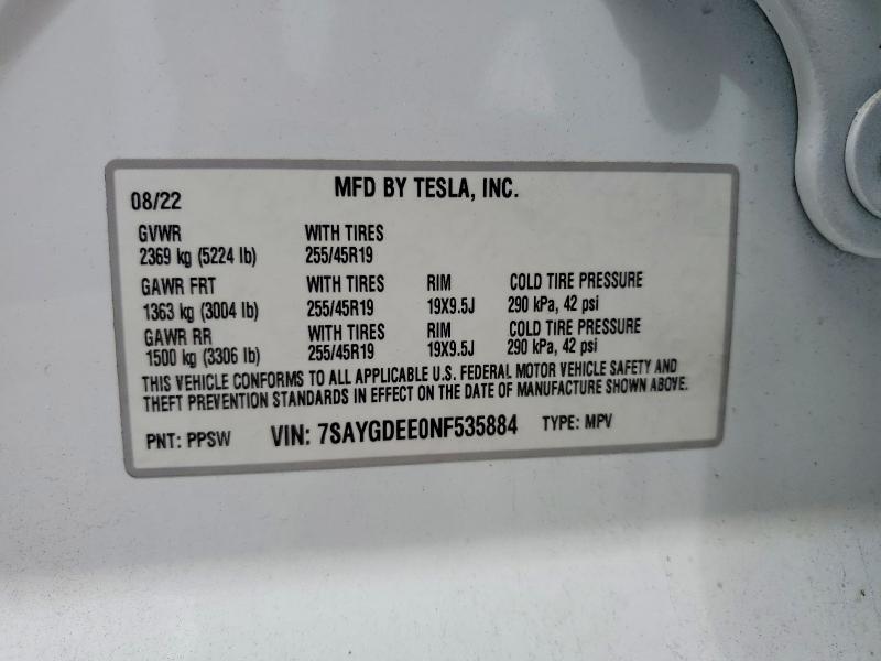 Продаж на аукціоні авто 2022 Tesla Model Y, vin: 7SAYGDEE0NF535884, номер лоту: 57246326