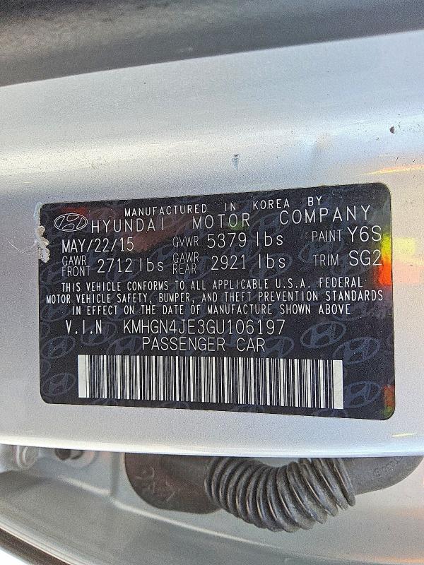 Продаж на аукціоні авто 2016 Hyundai Genesis, vin: KMHGN4JE3GU106197, номер лоту: 54179046