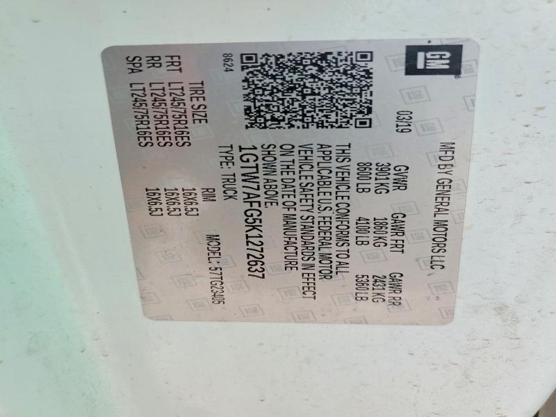 Продажа на аукционе авто 2019 Gmc Savana, vin: 1GTW7AFG5K1272637, номер лота: 59529756