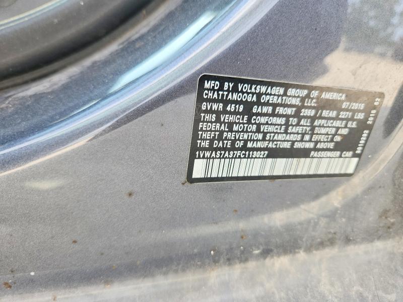 56601836 :رقم المزاد ، 1VWAS7A37FC113027 vin ، 2015 Volkswagen Passat مزاد بيع