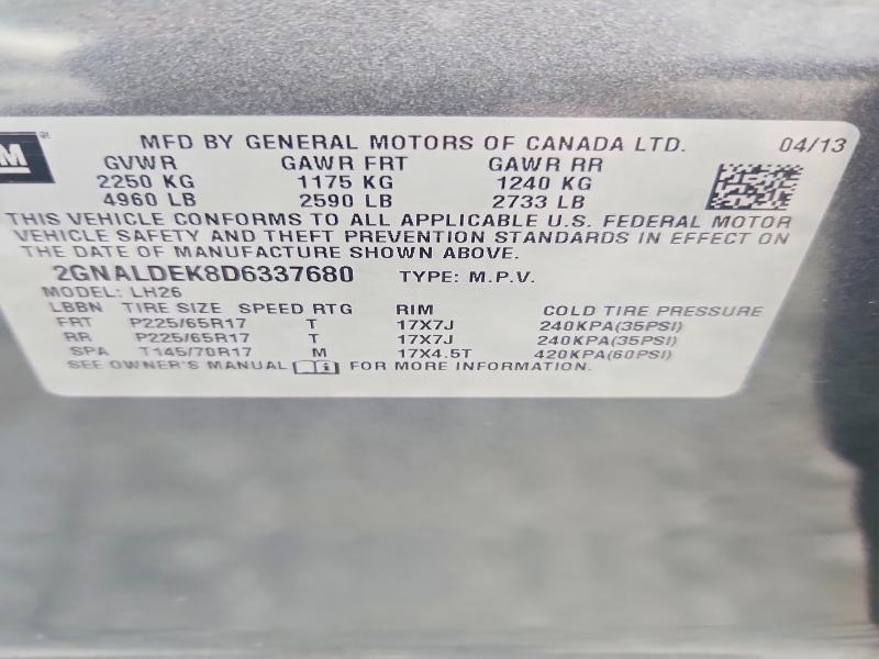 Продажа на аукционе авто 2013 Chevrolet Equinox, vin: 2GNALDEK8D6337680, номер лота: 56464786