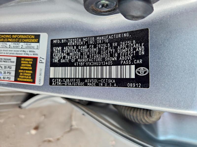 Продаж на аукціоні авто 2017 Toyota Camry, vin: 4T1BF1FK3HU313405, номер лоту: 57855026