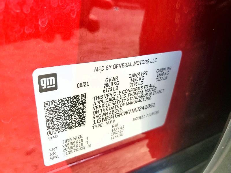 Aukcja sprzedaży 2021 Chevrolet Traverse, vin: 1GNERGKW7MJ241051, numer aukcji: 59033156