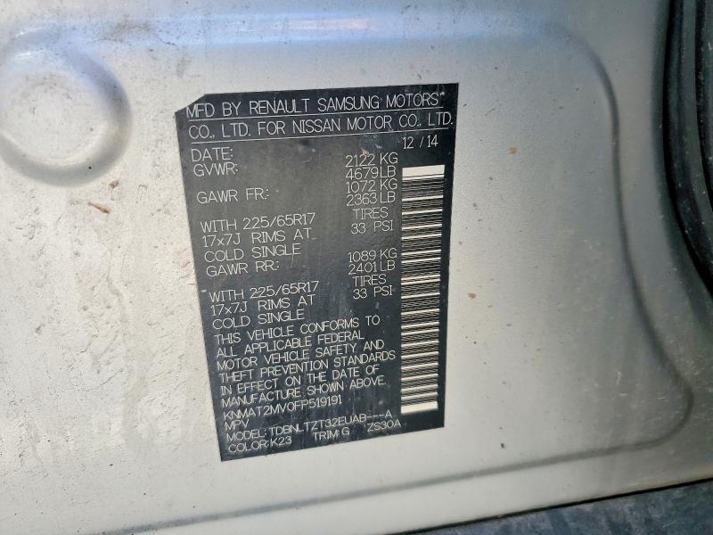 2015 Nissan Rogue მანქანა იყიდება აუქციონზე, vin: KNMAT2MV0FP519191, აუქციონის ნომერი: 56651326