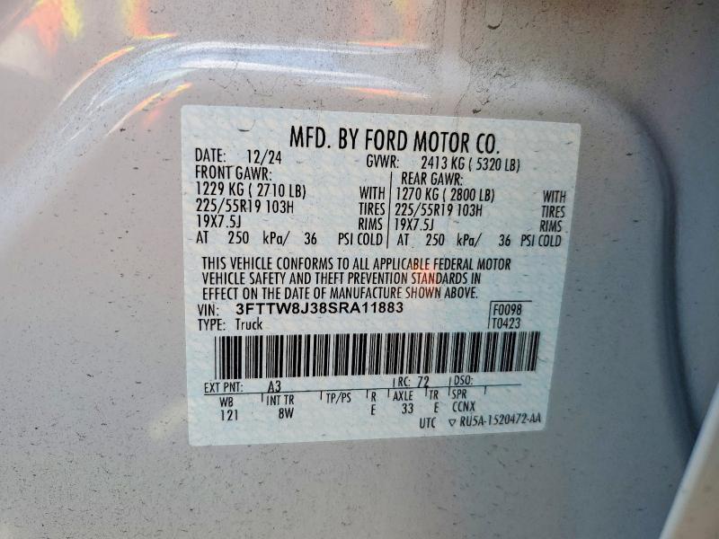 57605056 :رقم المزاد ، 3FTTW8J38SRA11883 vin ، 2025 Ford Maverick مزاد بيع