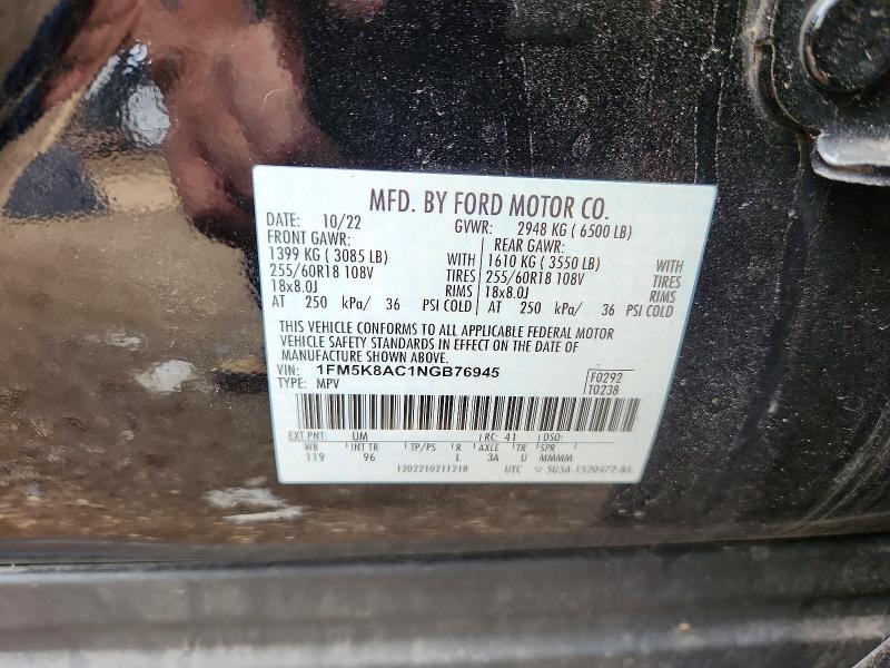 Aukcja sprzedaży 2022 Ford Explorer, vin: 1FM5K8AC1NGB76945, numer aukcji: 55181026