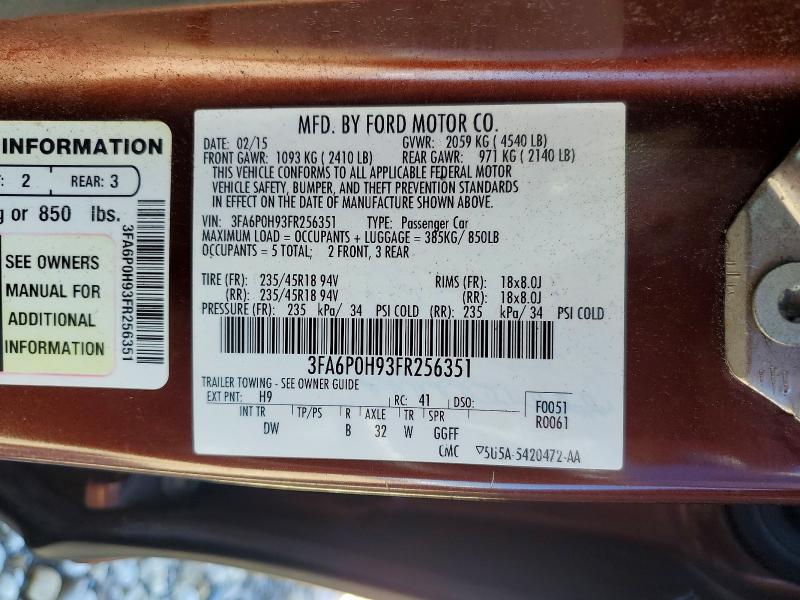 Продаж на аукціоні авто 2015 Ford Fusion, vin: 3FA6P0H93FR256351, номер лоту: 57918116