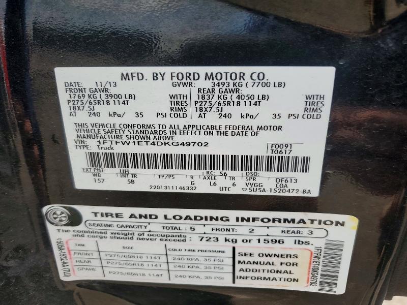 Aukcja sprzedaży 2013 Ford F150, vin: 1FTFW1ET4DKG49702, numer aukcji: 56432756