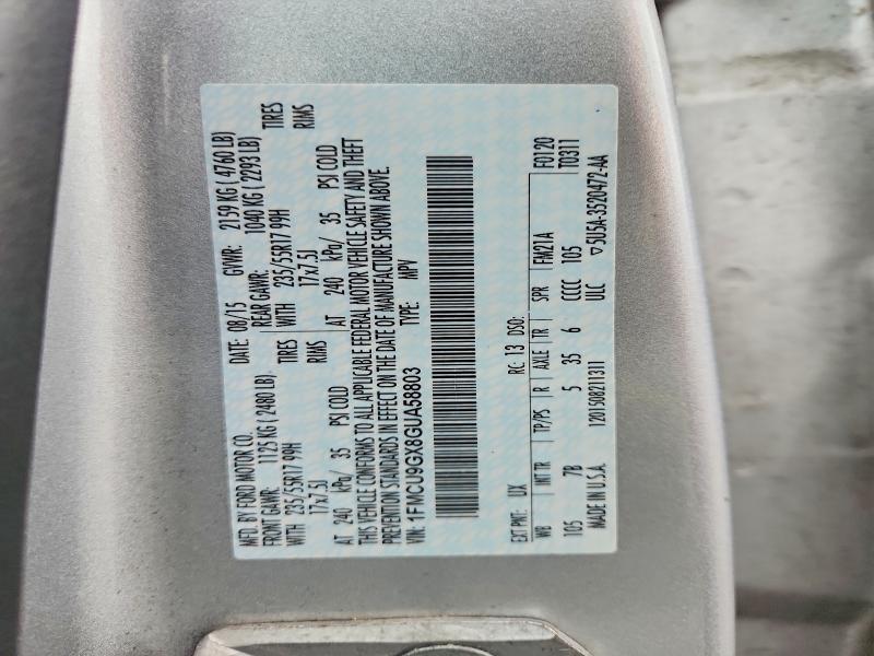 Aukcja sprzedaży 2016 Ford Escape, vin: 1FMCU9GX8GUA58803, numer aukcji: 58400116
