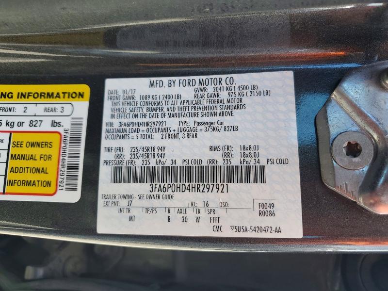 Продажа на аукционе авто 2017 Ford Fusion, vin: 3FA6P0HD4HR297921, номер лота: 55534646