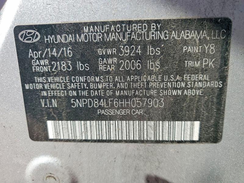 Продажа на аукционе авто 2017 Hyundai Elantra, vin: 5NPD84LF6HH057903, номер лота: 58527696