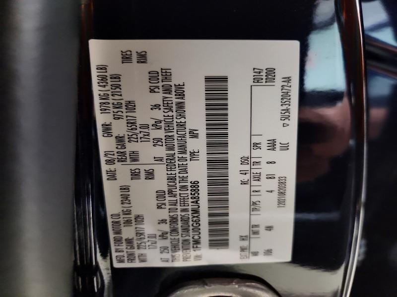 Aukcja sprzedaży 2021 Ford Escape, vin: 1FMCU0G6XMUA85886, numer aukcji: 52743116