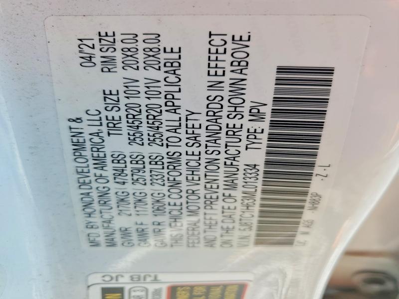 55908496 :رقم المزاد ، 5J8TC1H63ML013334 vin ، 2021 Acura Rdx مزاد بيع