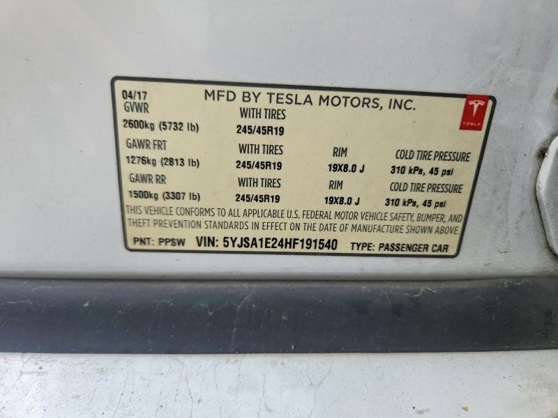 Продажа на аукционе авто 2017 Tesla Model S, vin: 5YJSA1E24HF191540, номер лота: 56442496