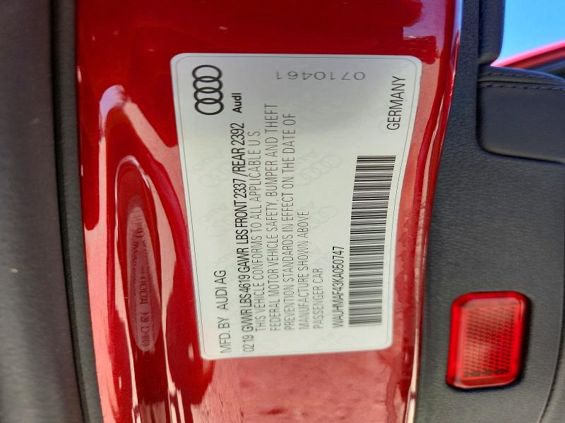 57082776 :رقم المزاد ، WAUHMAF43KA050747 vin ، 2019 Audi A4 مزاد بيع