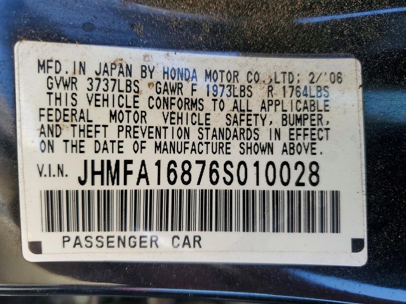 Продажа на аукционе авто 2006 Honda Civic, vin: JHMFA16876S010028, номер лота: 56360376