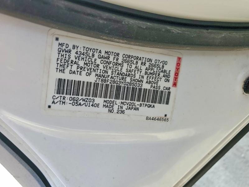 Продаж на аукціоні авто 2000 Lexus Es, vin: JT8BF28G3Y0285033, номер лоту: 56127376