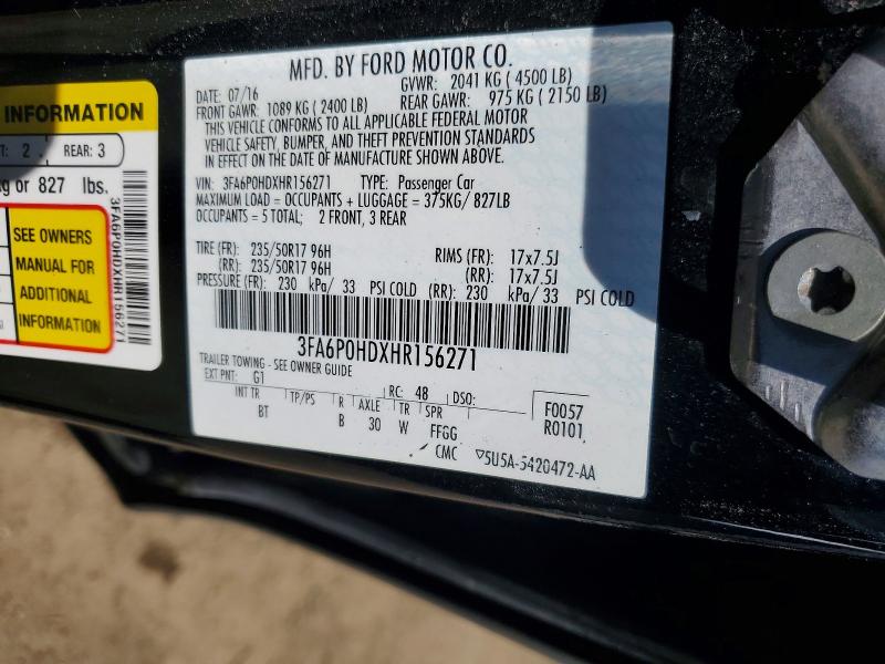 Aukcja sprzedaży 2017 Ford Fusion, vin: 3FA6P0HDXHR156271, numer aukcji: 57182416
